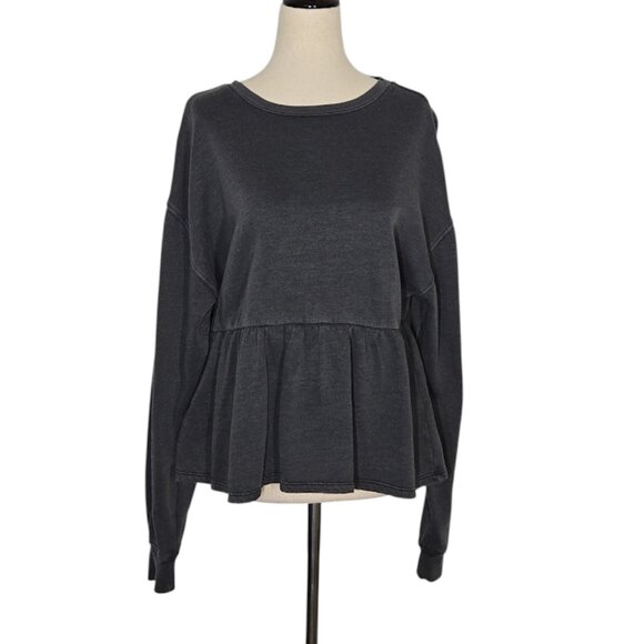 BP Peplum Crewneck Sweatshirt - Soft Black Casual Long Sleeve Top Size S NWOT - Picture 1 of 8
